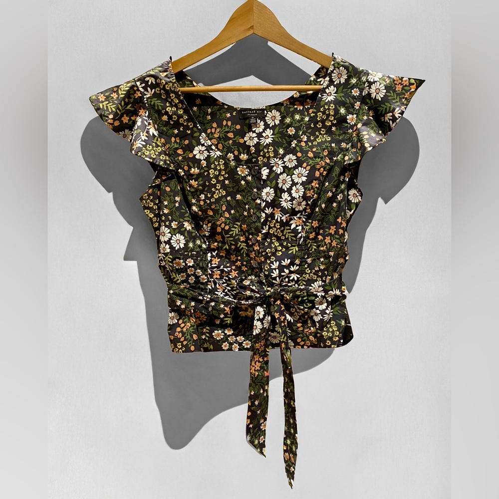 Anthropologie Current Air Floral Print Tie-Front Top, size M